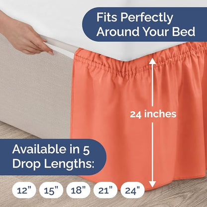 Wrap Around Dust Ruffle Bed Skirt - Coral - for Queen Size Beds with 24 Inch Drop - Easy Fit Elastic Strap - Adjustable Pleated Bedskirt w/Brushed Fabric - Wrinkle Free - for Women, Men, Kids & Teens