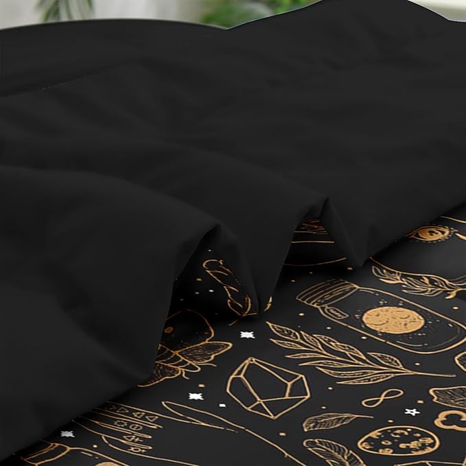 Comforter Set Queen Size, Vintage Witch Dream 7 Pcs Bedding for Kids and Adults, Boho Mystic Occult Bed Sheet Sets with Fitted Sheet 2 Pillowcases & 2 Shams for Bedroom Bed Decor