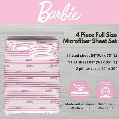 Collectibles Barbie Logo Bedding Super Soft Cozy Microfiber 4 Piece Full Sheet Set, (Officially Licensed Product) By Franco