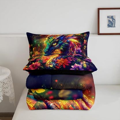 Feelyou Dragon Comforter Set Full Size Shiny Dragon Comforter for Boys Girls Teens Wild Life Bedding Set Dragon Decor Duvet Set Room Decor Muticolor Quilt Set