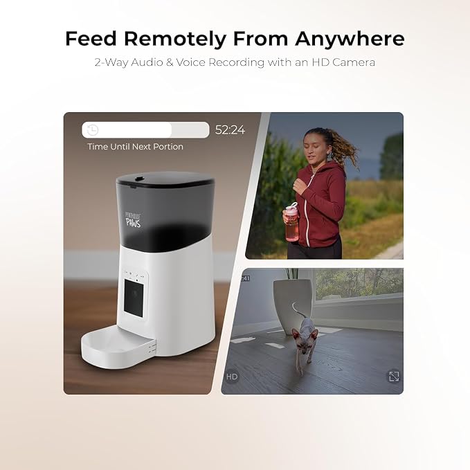 Smart HD Pet Feeder, 6L Dry Food Capacity, 1080p Camera, 2-Way Audio, Scheduled Meals, Backup Power, Easy to Clean, Anti-Jam Design for Cat & Dog, White