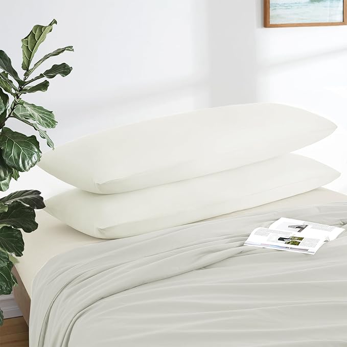 MILVOWOC 2Pcs Brushed Microfiber Body Pillowcases - 20 x 48 Inch, White Pillow Case Set Non Slip Envelope Pillow Cover with Moisture Absorption and Anti-Wrinkle