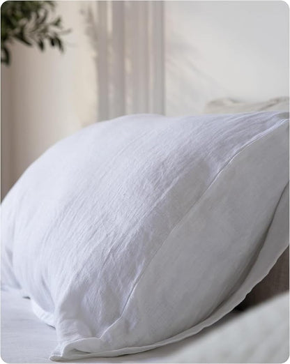 XZ XIFA Standard Pillowcases - 2 Pack - Envelope Closure - 100% Natural Washed French Flax, Breathable, Durable, Textured Pillow Covers 20"x26"(Standard, White)