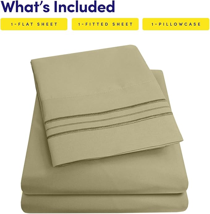 1500 Supreme Collection Twin XL Sheet Sets Sage Green - 3 Piece Bed Sheets and Pillowcase Set for Twin XL Mattress - Extra Soft, Elastic Corner Straps, Deep Pocket Sheets, Twin XL Sage Green