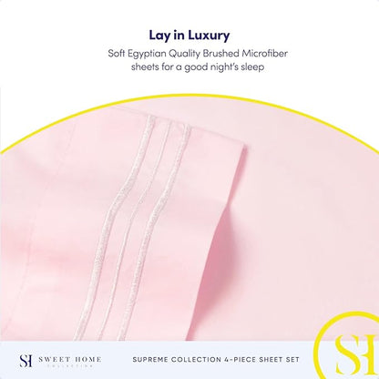 California King Sheet Sets - Breathable Luxury Sheets with Full Elastic & Secure Corner Straps Built In - 1800 Supreme Collection Deep Pocket Bedding Set, Sheet Set, California King, Pale Pink