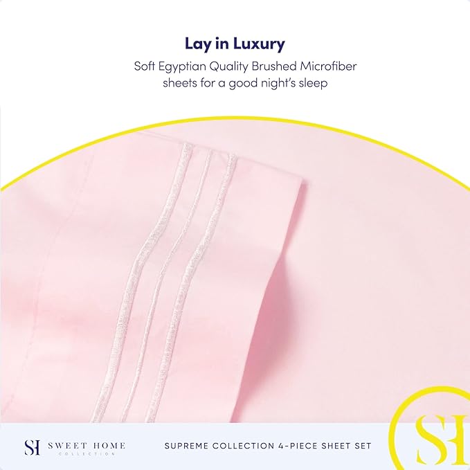 California King Sheet Sets - Breathable Luxury Sheets with Full Elastic & Secure Corner Straps Built In - 1800 Supreme Collection Bedding, Sheet Set, EXTRA DEEP pocket - Cal King, Pale Pink