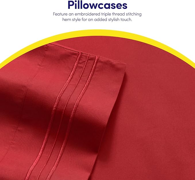Supreme Collection Twin Red Twin Sheet Set - 3 Piece Bed Sheets and Pillowcase Set - Extra Soft, Deep Pocket Sheets, Elastic Corner Straps