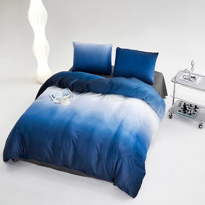 Cottonight Blue Velvet Comforter Queen Fluffy Flannel Bedding Set Women Men Thick Warm Winter Blanket Quilts Sherpa Micromink Navy Dark Blue Modern Chic Plush Fashion Bedding