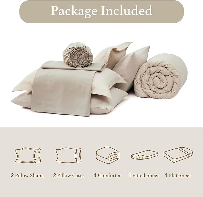 Monbix Super King Plus Size Comforter Set - 7 Pieces Apricot Beige Bed in a Bag Super King Plus Bedding Sets with Comforters, All Seasons Comforter Bed Set with Sheets,Pillowcases & Shams