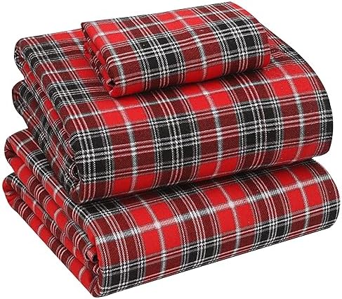 RUVANTI Flannel Sheets Twin XL Size, Red Plaid