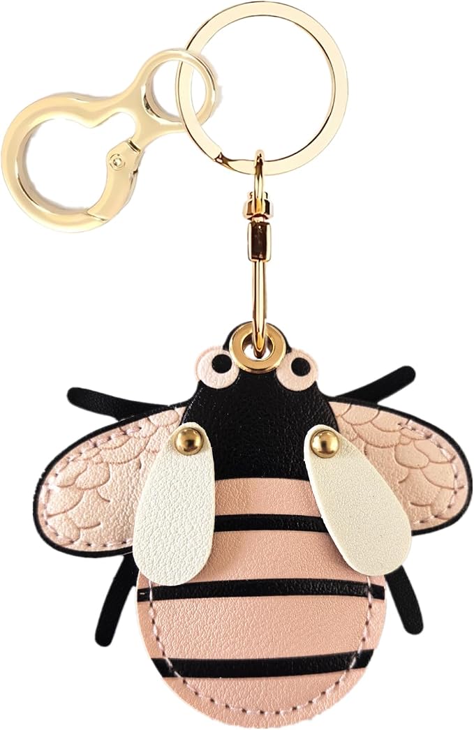 BORKUANA Leather Keychain Holder Case Compatible with AirTag,Cute Protective Cover with Keyring