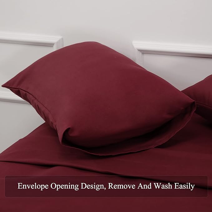 4 Piece Bed Sheet Set - 1 Flat Sheet,1 Fitted Sheet and 2 Pillow Cases,Brushed Microfiber Luxury Bedding with Deep Pockets (Full,Burgundy)