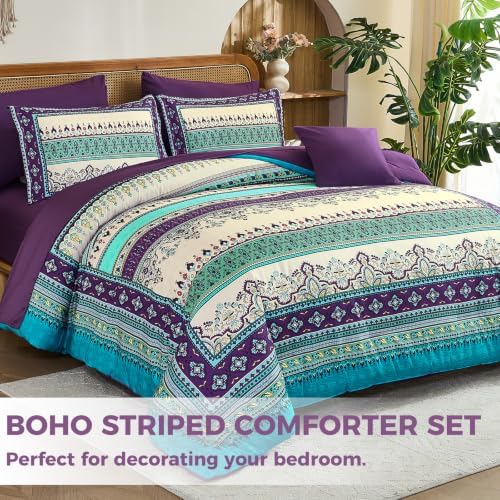 Boho Comforter Set Full Size,8 Pieces Paisley Border Bedding Set