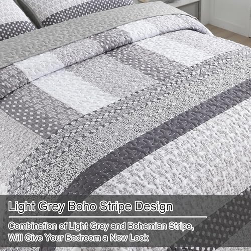 WONGS BEDDING Twin Quilt Bedding Set 2 Piece Grey Bedspread Set, 68"x 86"