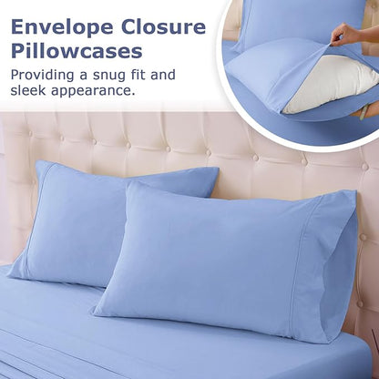 Twin XL Size Bed Sheet Set - 3 Piece Soft Microfiber Sheets with Deep Pockets, Cooling Technology, and Wrinkle-Free Pillowcase. Hotel-Quality, Durable Bedding, Chambray Blue