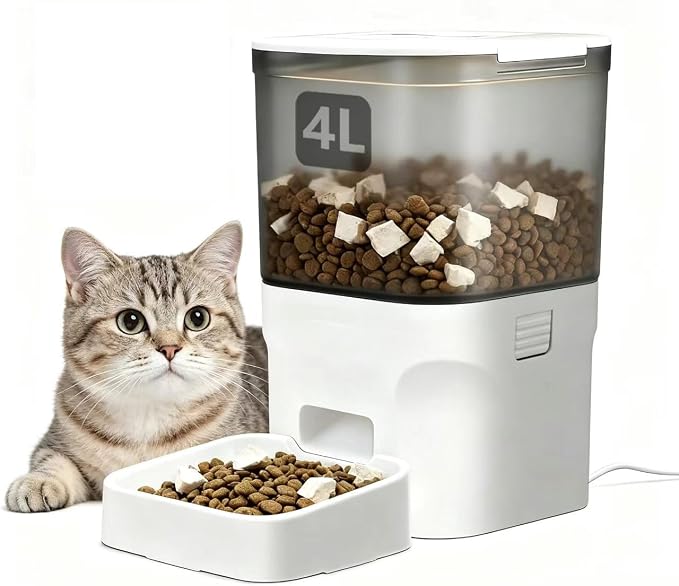 HIFAY ATX4 Automatic Cat Feeder – 4L Timed Cat Dry Food Dispenser ， All the Food Could be dispensed Normally After the Power outages, Auto Pet Feeder for Cats and Dogs