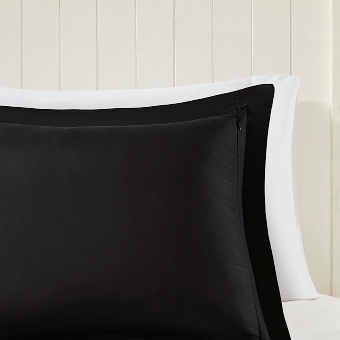 Madison Park Comforter Set, Reversible Down Alternative All Season Microfiber Bedding, 3M Scotchgard Stain Release, King Dorm Comforter, Black/Black