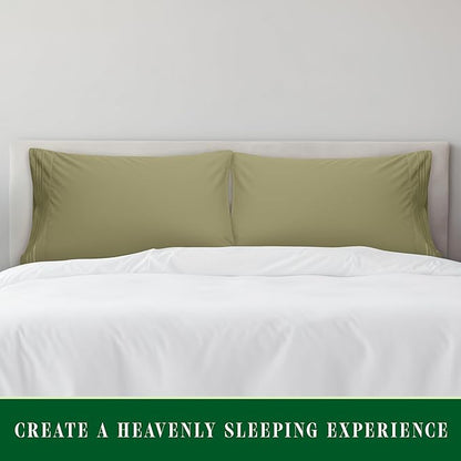 Elegant Comfort Luxury Ultra-Soft 2-Piece Pillowcase Set - 1500 Premium Hotel Quality Microfiber Double Brushed - Wrinkle Resistant, King Size, Sage/Green