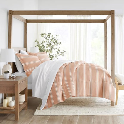 LINENS & HUTCH Comforter Set Patterned Microfiber All Season Down-Alternative Ultra Soft Bedding in Soft Stripe - King/Cal-King Soft Stripe Rose