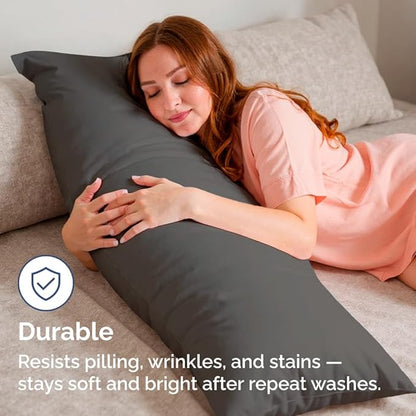 Body Pillowcases Set of 2-20x54 Long Body Pillow Case - Soft Body Pillow Cover for Sleeping & Side Sleepers - Comfy, Wrinkle & Fade Free - Machine Washable w/Envelope Enclosure Charcoal