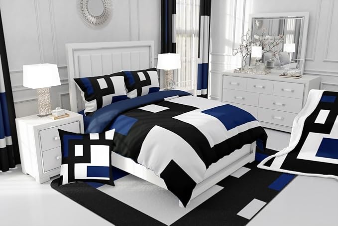 Erosebridal Black and White Striped Comforter Set Toddler Size,Abstract Square Bedding for Kids Teens Adult,Modern Geometric Stripes Bold Lines Quilt,Minimalist Stylish Plaids Duvet Insert