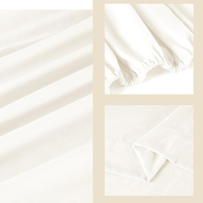 ROSE&RISY Full Size Sheet Set, Pre-Washed Microfiber Cotton-Like 4 Pcs Ultra Soft Bedding Set Full, Breathable Cooling Skin-Friendly All Seasons, 1 Fitted, 1 Flat, 2 Pillowcases (Beige, Full)