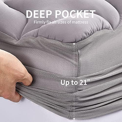 SLEEP ZONE Twin XL Mattress Pad Dorm Bedding Cooling Topper for College, Quilted Fitted Cover Washable, Soft Fluffy Down Alternative Mattress Protector, Deep Pocket 8~21 inch (Grey, Twin XL)