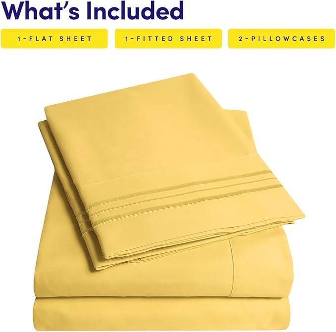 1500 Supreme Collection Extra Soft RV Short Queen Sheets Set, Yellow - Luxury Bed Sheets Set with Deep Pocket Wrinkle Free Hypoallergenic Bedding, Over 40 Colors, RV Short Queen Size, Yellow