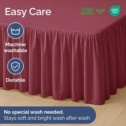 Bedskirt Twin Size Ruffle - 15 inch Drop Dust Ruffle Bed Skirt with Platform - Ultra-Soft, Easy Fit, Premium Hotel Quality - Wrinkle, Fade & Shrink Resistant - for Women, Men, Kids & Teens - Burgundy