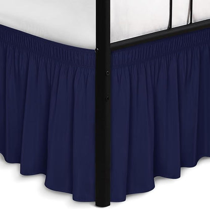 Biscaynebay Wrap Around Bed Skirts with Split Corners for King Beds 17" Drop, Navy Elastic Dust Ruffles Easy Fit Wrinkle & Fade Resistant Silky Luxurious Fabric Solid Machine Washable