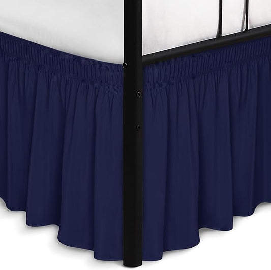 Biscaynebay Wrap Around Bed Skirts with Split Corners for King Beds 18" Drop, Navy Adjustable Elastic Dust Ruffles Easy Fit Wrinkle Resistant Silky Luxurious Fabric Machine Washable