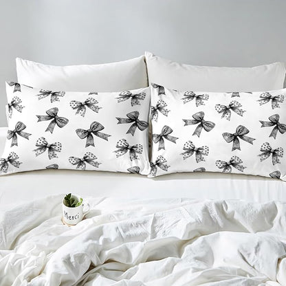 Erosebridal Bow Sheets for Boys Girls Ribbon Black Bow Fitted Sheet,Coquette Bowknot with Dots Kids Bedding Sets Dreamy Princess Bowtie Bed Sets Full 3 Piece