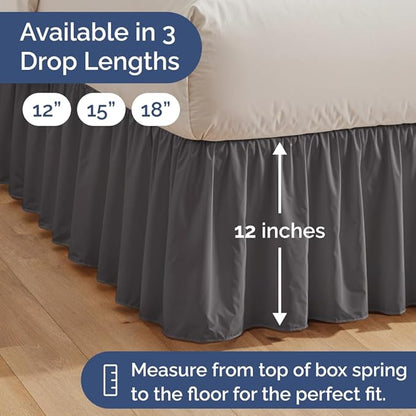 Bedskirt Twin Size Ruffle - 12 inch Drop Dust Ruffle Bed Skirt with Platform - Ultra-Soft, Easy Fit, Premium Hotel Quality - Wrinkle, Fade & Shrink Resistant - For Women, Men, Kids & Teens - Dark Grey