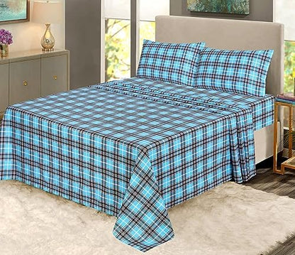 RUVANTI Flannel Sheets Queen Size, Teal Plaid