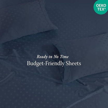 Threadmill Cotton Twin XL Sheet Set | 100% Cotton Sheets for Twin XL Size Bed | Damask Jacquard Sateen Twin XL Bed Sheets Set | 16” Deep Pocket | Soft Breathable 3pc Cooling Sheet Set | Folkstone Blue
