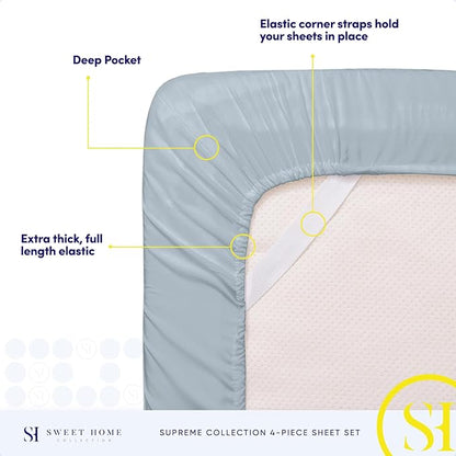 Queen Size Bed Sheets - Breathable Luxury Sheets with Full Elastic & Secure Corner Straps Built In - 1800 Supreme Collection Extra Soft Deep Pocket Bedding Set, Sheet Set, Queen, Misty Blue