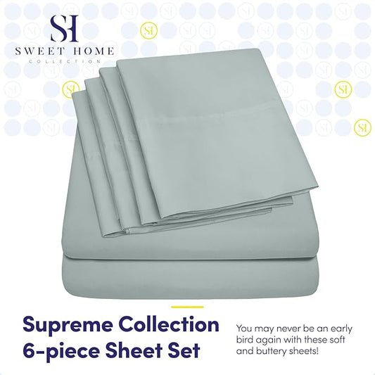 Sweet Home Collection 6 Piece Bed Sheet Set, RV Short Queen, Slate