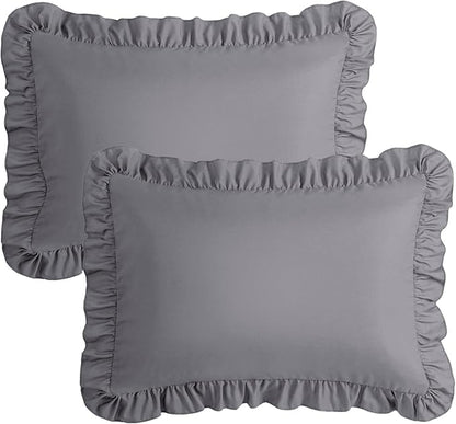 KKJIAF Ruffle Pillow Cases King Size Set of 2, Ruffled Pillow Covers with Envelope Closure, Wrinkle Resistant Ruffled Pillow Shams 20" x 36", Grey