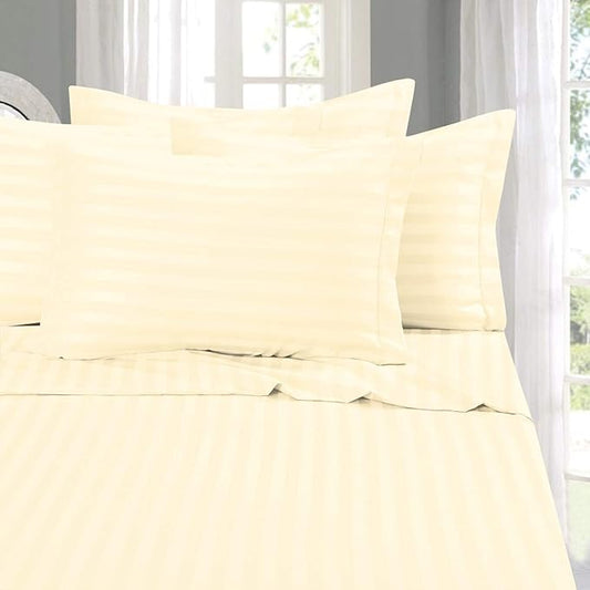 Elegant Comfort Softest and Coziest 4-Piece Sheet Set - 1500 Premium Hotel Quality Microfiber - Luxurious Wrinkle Resistant 4-Piece Damask Stripe Bed Sheet Set, Twin XL, Ivory