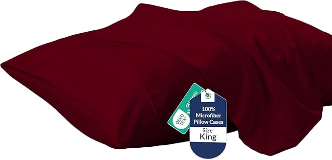 Royale Linens King Pillowcase Set of 2 - Bed Pillow Cover - 20" x 40" - Red Pillowcases - 1800 Brushed Microfiber, Wrinkle & Fade Resistant - Soft & Cozy- King Size Pillow Case (Burgundy)