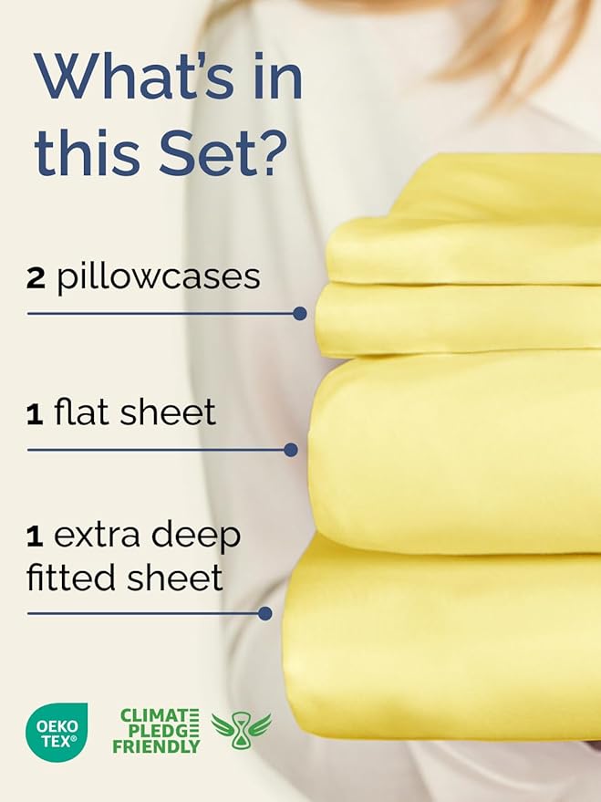 Extra Deep Twin Sheet Set - 4 Piece Breathable and Cooling Sheets - Hotel Luxury Bedding for Women, Men, Kids & Teens - Easy & Secure Fit - Soft, Wrinkle Free and Comfy - Extra Deep Pockets - Yellow