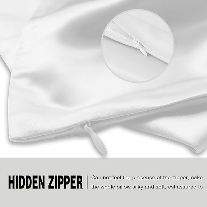 Mulberry Silk Pillowcase for Hair and Skin Pillow Case with Hidden Zipper Soft Breathable Smooth Cooling Silk Pillow Covers for Sleeping (White, King,1Pcs)