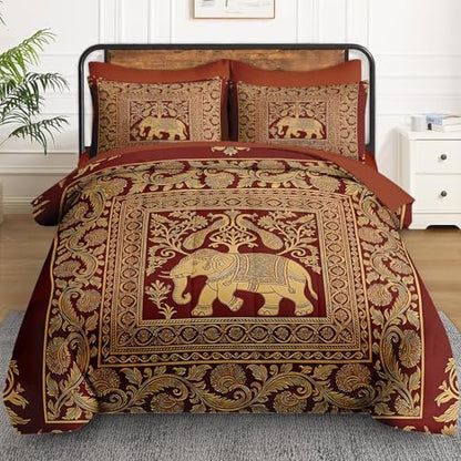 WeCozy Queen Comforter Set with Sheets, 7 Pieces Elephant Peacock Bedding
