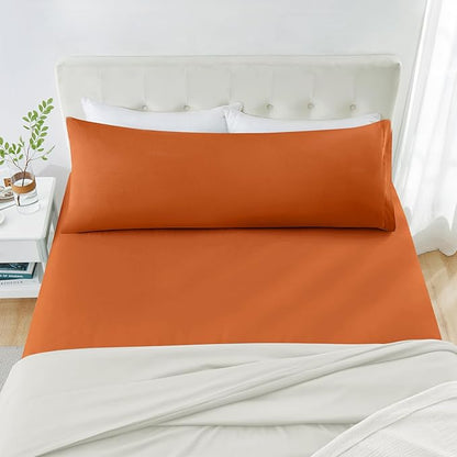 MILVOWOC 2Pcs Brushed Microfiber Body Pillowcases - 20 x 55 Inch, Burnt Orange Pillow Case Set Non Slip Envelope Pillow Cover with Moisture Absorption and Anti-Wrinkle
