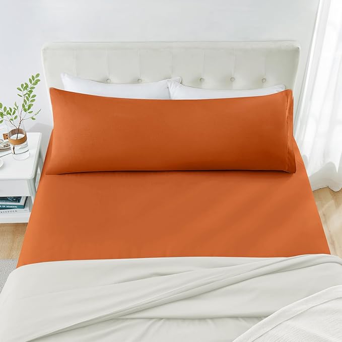 MILVOWOC 2Pcs Brushed Microfiber Body Pillowcases - 20 x 48 Inch, Burnt Orange Pillow Case Set Non Slip Envelope Pillow Cover with Moisture Absorption and Anti-Wrinkle