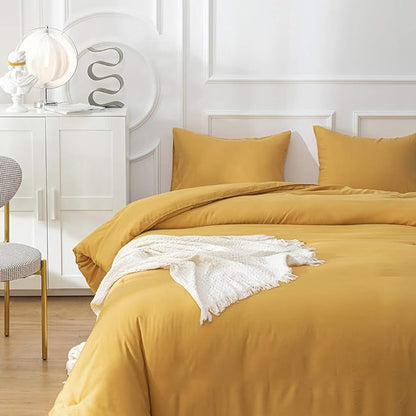 CLOTHKNOW Mustard Yellow King Size Comforter Set Yellow Bedding Comforter Sets Soft Cozy Turmeric Comforter with 2 x Pillow Cases