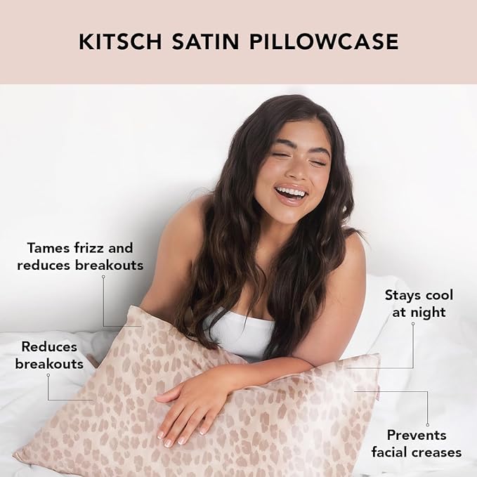 Kitsch Satin Pillowcase with Zipper for Hair & Skin - Softer Than Silk Pillow Cases, Smooth Cooling Satin Pillow Case, Wrinkle-Free, Machine Washable, King Size Satin Pillow Case 19x36, Leopard, 2pc