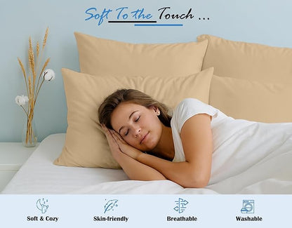 Comfort Beddings Queen Pillowcases Set of 4 – 100% Organic Cotton, 600 Thread Count Sateen, Soft & Comfy Pillow Covers with Envelope Closure, Taupe, Queen Size 20 x 30 Inches