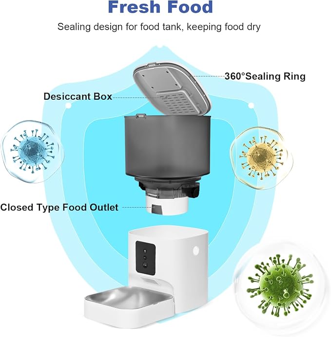 2.4G Automatic Cat Feeder, 4L WiFi Food Dispenser with 10s Voice Recorder, Pet Feeder up to 10 Meals per Day, Timed Cat Feeder with Dry Food Sealed Ring