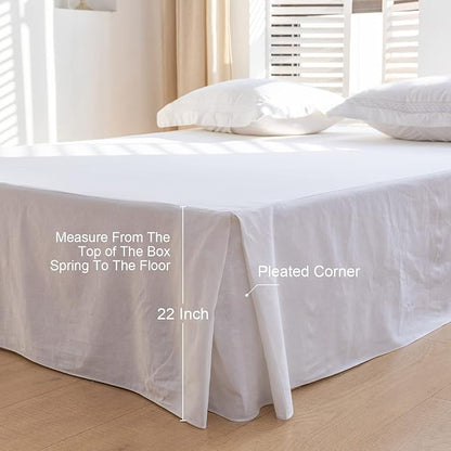 BISELINA French Linen Bed Skirt with Pleated Corner 22-Inch Tailored Drop Natural Flax Cotton Blend Basic Dust Ruffle Soft Cozy Farmhouse Bedding (22" King, Basic White)